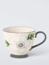 John Lewis John Lewis Hand Painted Floral Stoneware Teacup, Green/White, 380ml- Buy online at McGrocer