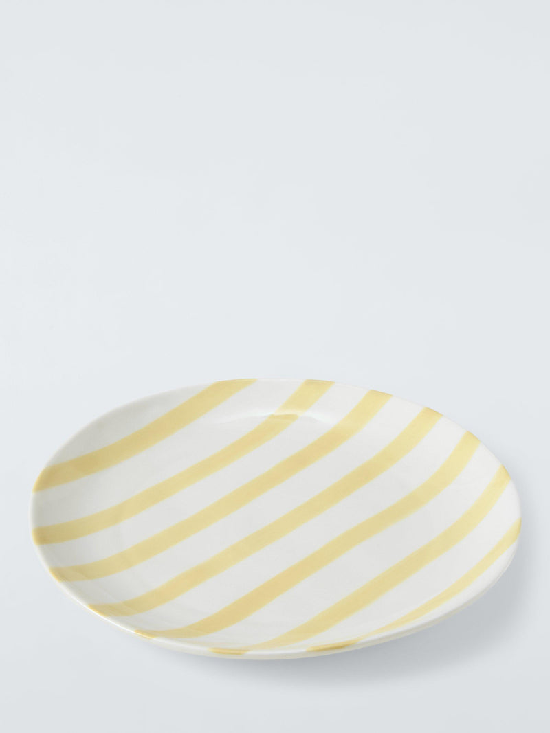 John Lewis hand painted stripe stoneware side plate 22cm yellow - British product