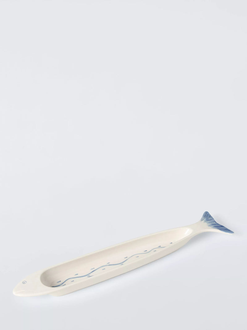 John Lewis hand painted fish stoneware serving dish 42cm white (British brand)