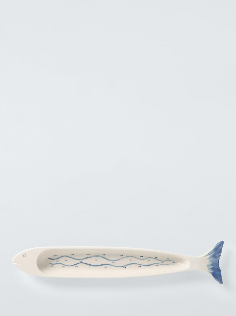 John Lewis hand painted fish stoneware serving dish 42cm white (British brand)