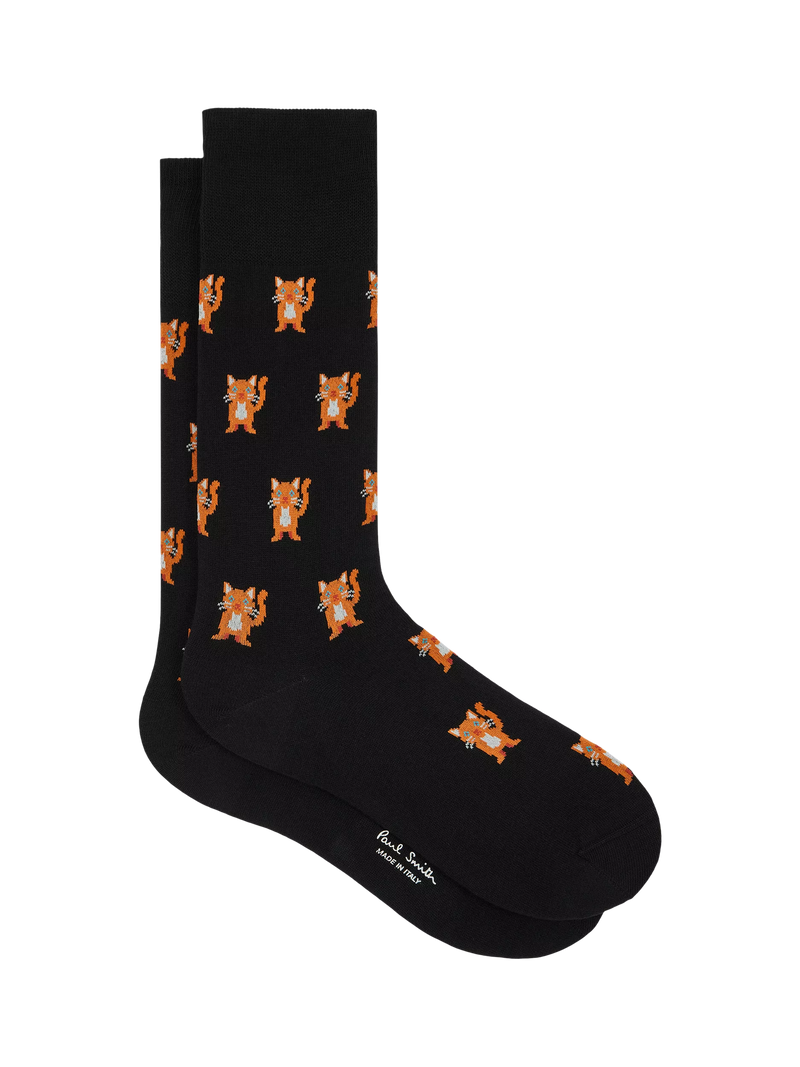 Paul Smith ankle socks cat pattern black, UK version