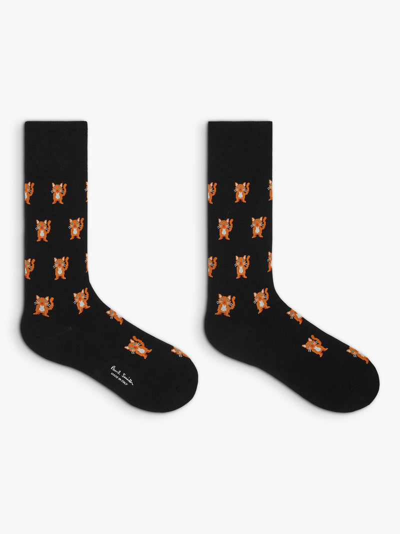 Paul Smith ankle socks cat pattern black, UK version