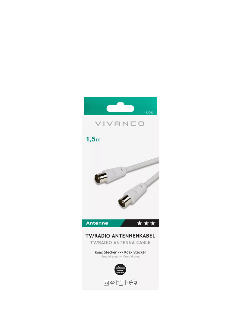 Vivanco coaxial aerial cable 1.5m white - British product
