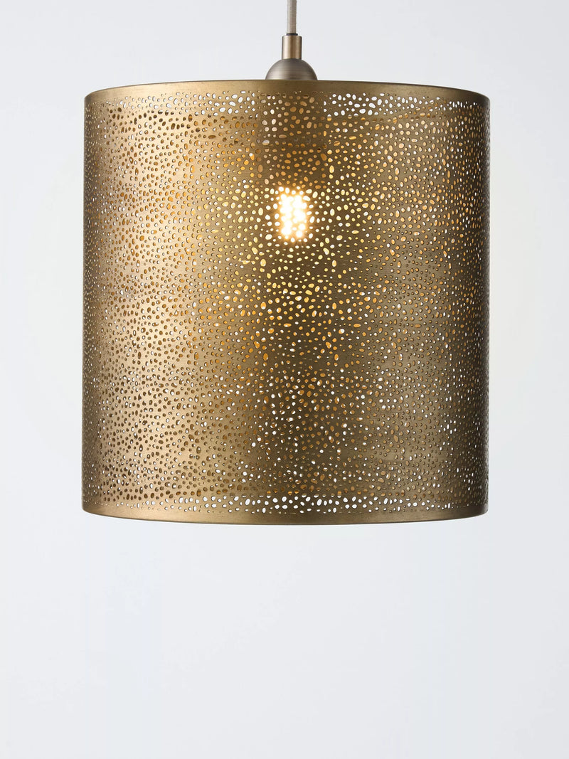 John Lewis etched long drum lampshade antique brass 40cm, imported from the UK