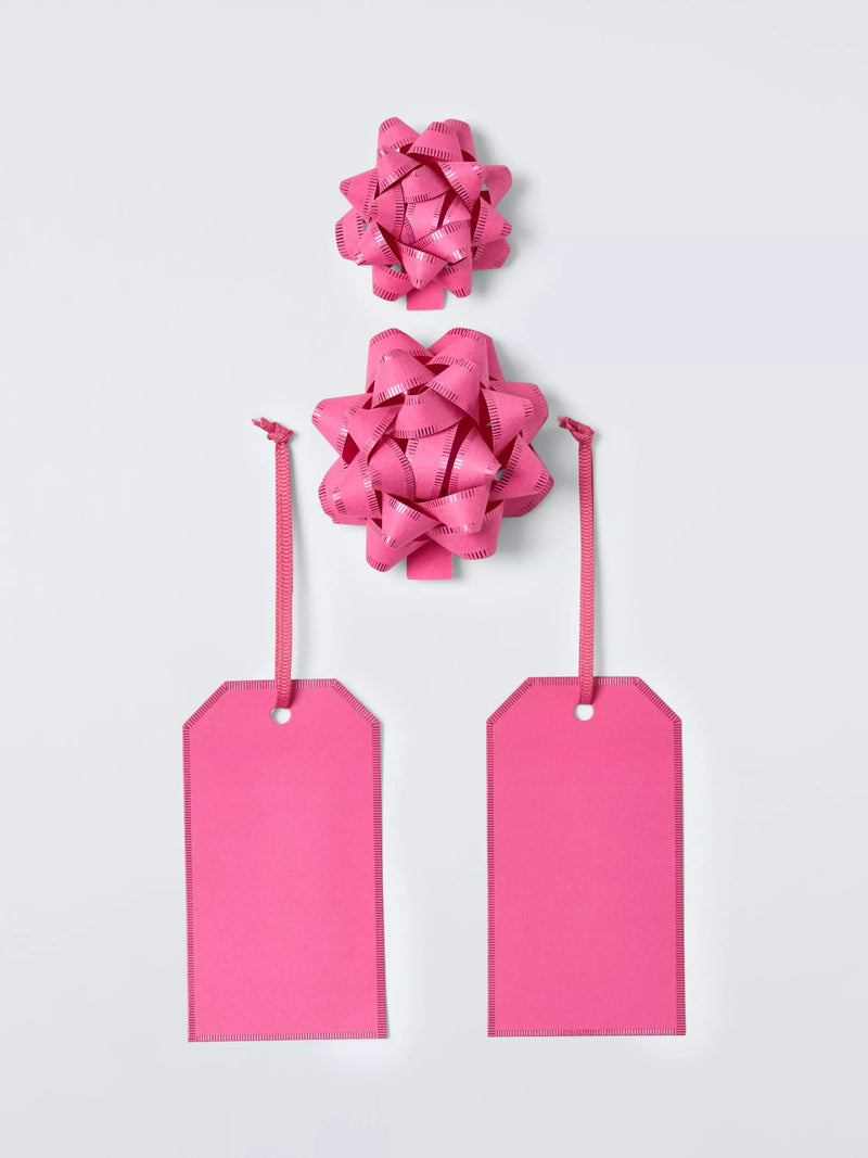 John Lewis Paper Bow & Gift Tag Set, Pink