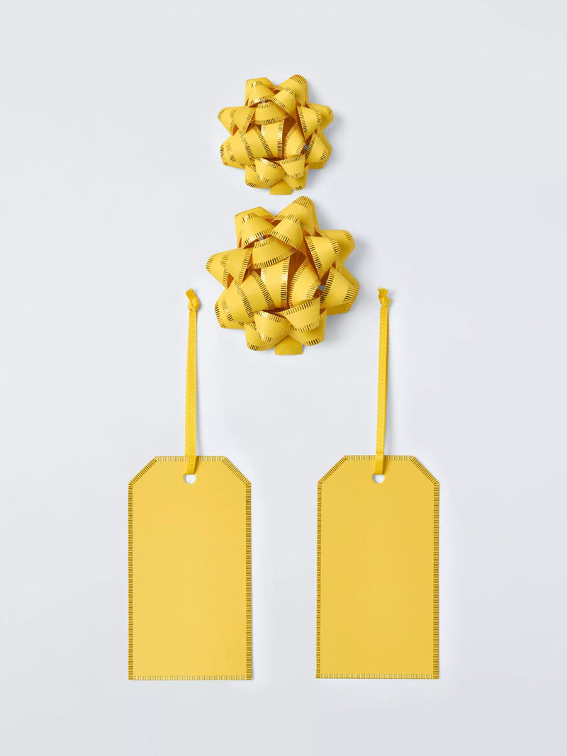 John Lewis paper bow and gift tag set yellow, imported from the UK