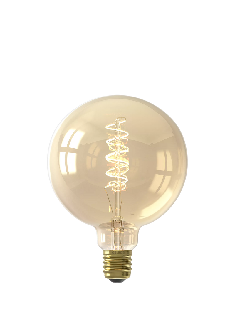 Calex LED bulb 3.8W curly filament E27 globe G125, imported from the UK