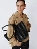 John Lewis Luxe Stripe Tote Bag Black suede leather - British product