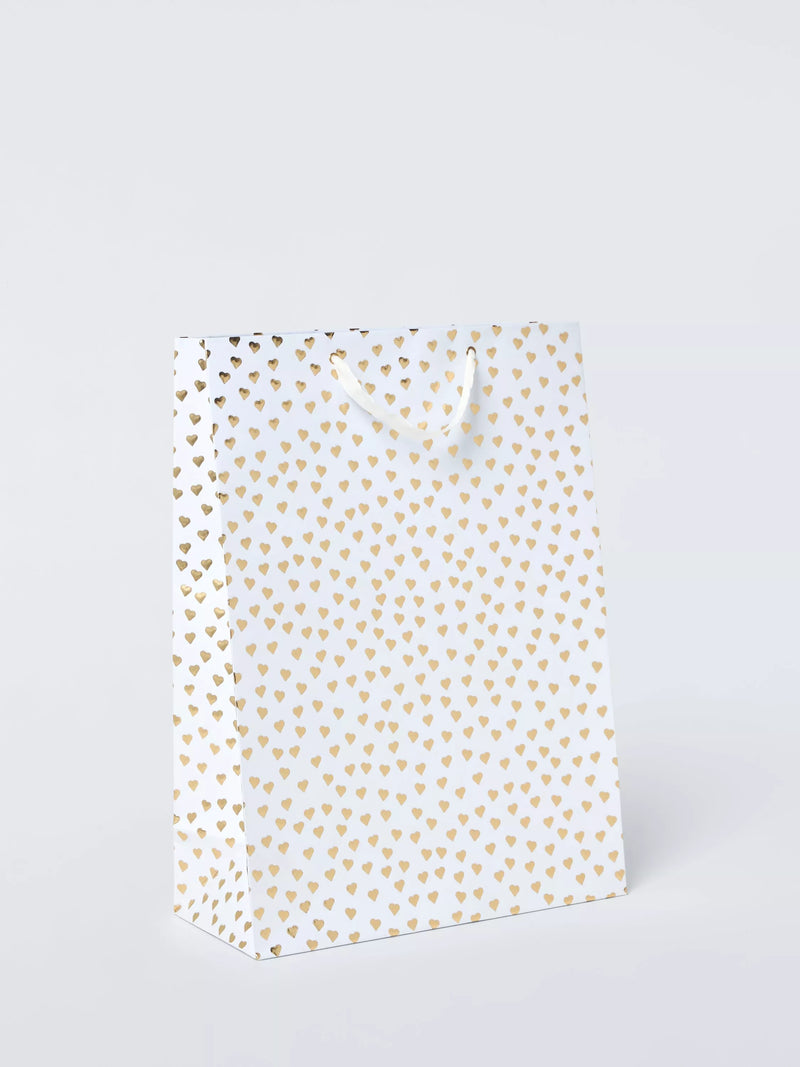 John Lewis foil hearts white gift bag, imported from the UK