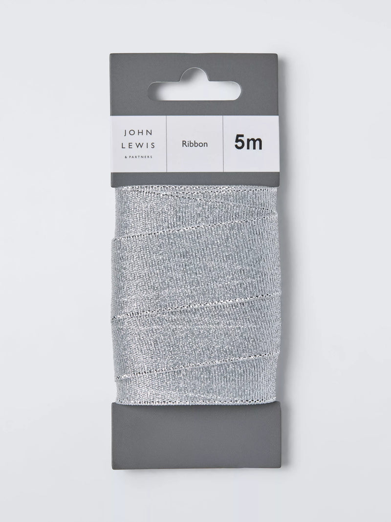 John Lewis gift ribbon sparkle silver 5m, UK version