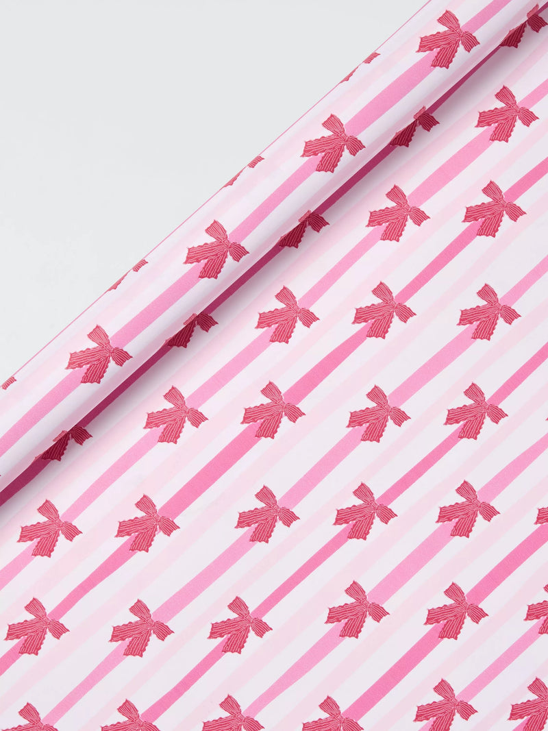 John Lewis stripe bows wrapping paper 3m pink - British product