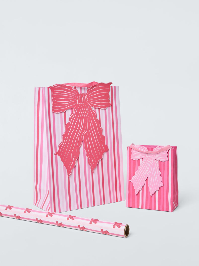 John Lewis stripe bows wrapping paper 3m pink - British product