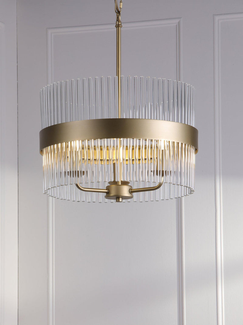Laura Ashley Alexa pendant light antique brass 3 arm glass rod (British brand)