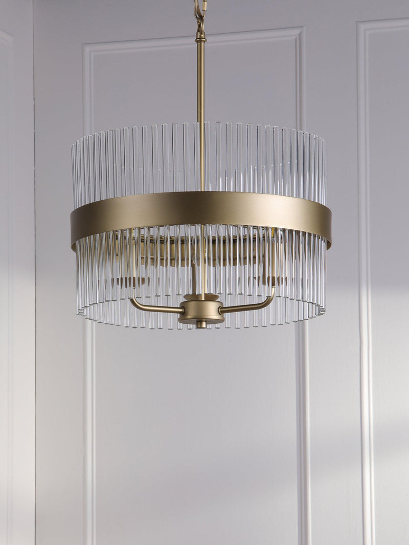Laura Ashley Alexa pendant light antique brass 3 arm glass rod (British brand)