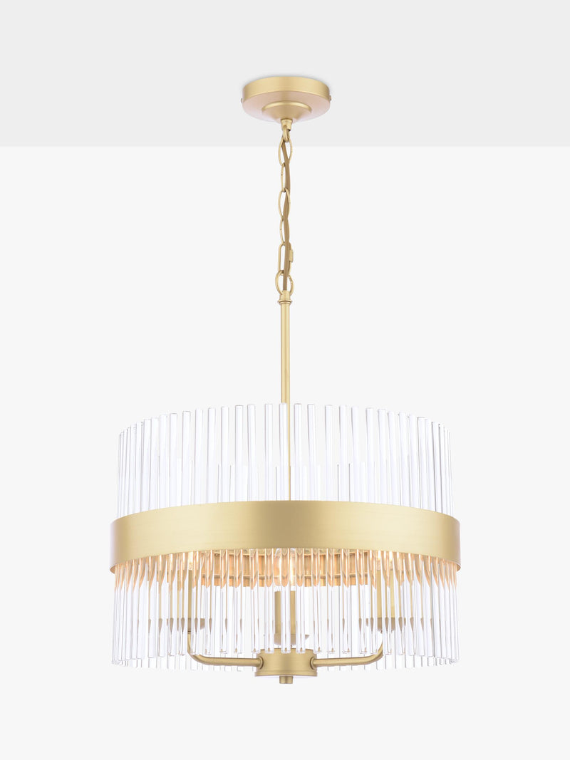 Laura Ashley Alexa pendant light antique brass 3 arm glass rod (British brand)