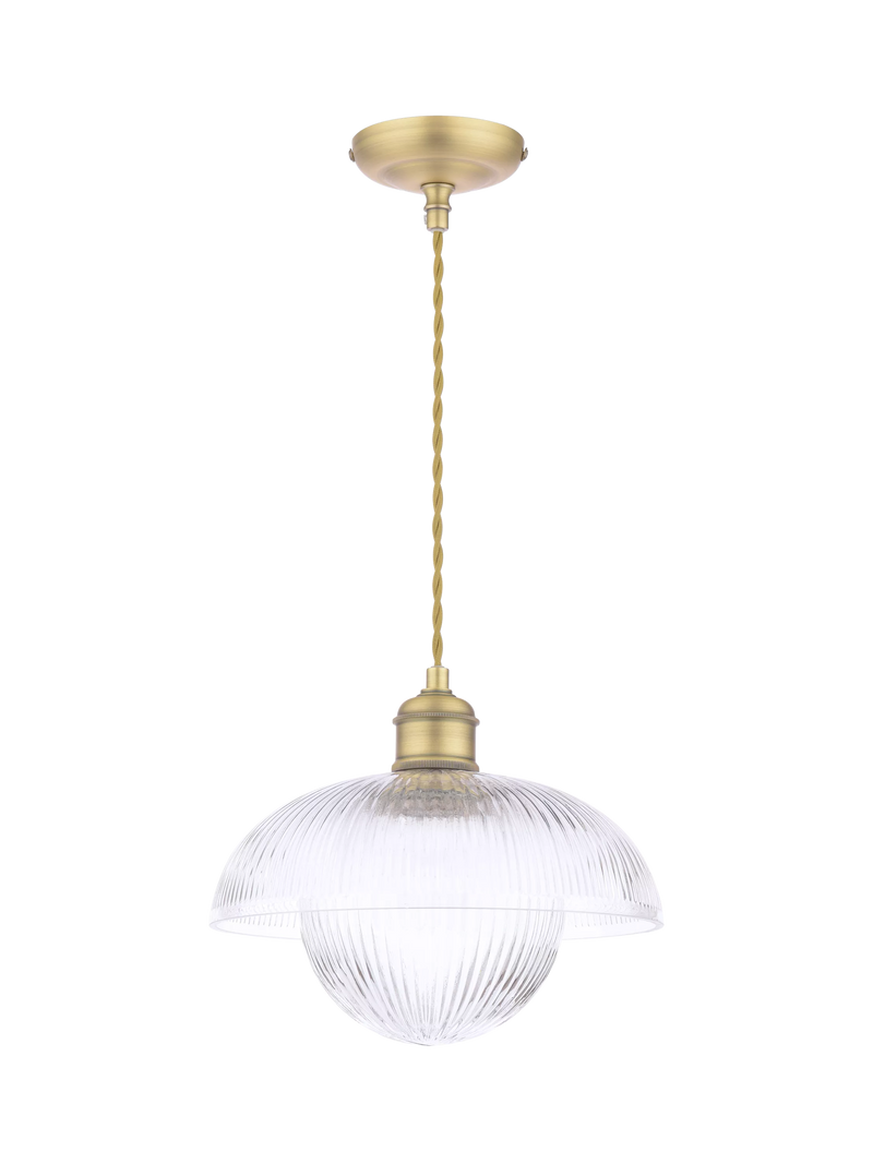 Laura Ashley ribbed glass pendant light antique brass, UK version