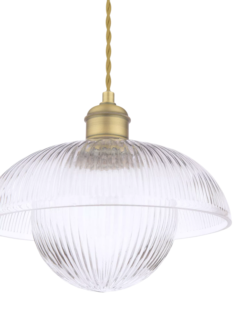 Laura Ashley ribbed glass pendant light antique brass, UK version