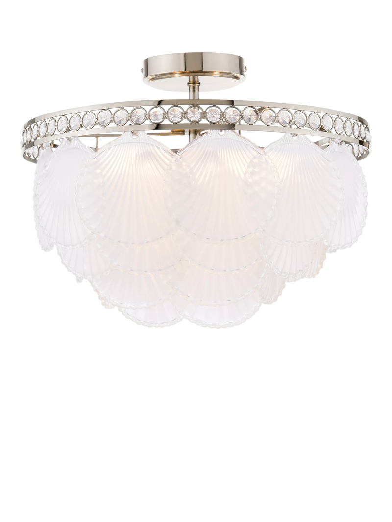 Laura Ashley Caverton semi-flush scallop shell ceiling light, polished nickel, UK version