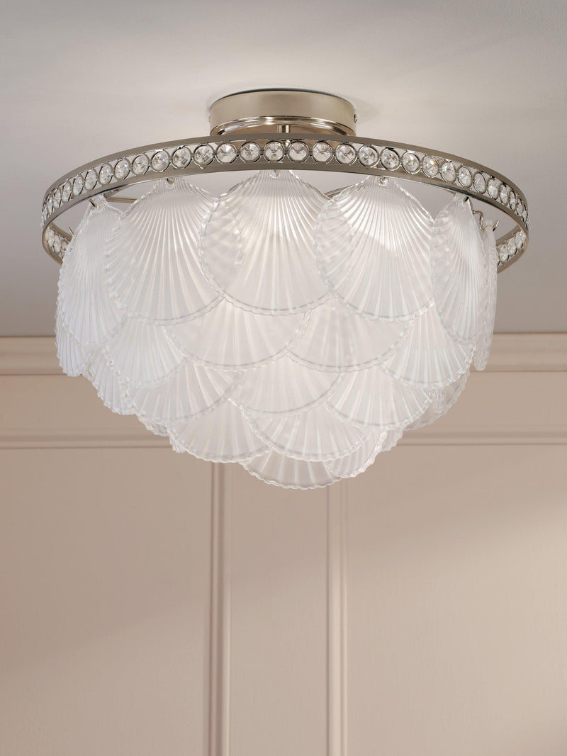 Laura Ashley Caverton semi-flush scallop shell ceiling light, polished nickel, UK version