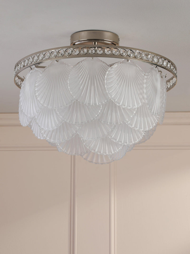 Laura Ashley Caverton semi-flush scallop shell ceiling light, polished nickel, UK version