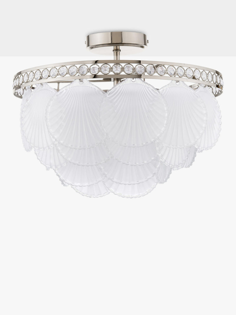 Laura Ashley Caverton semi-flush scallop shell ceiling light, polished nickel, UK version