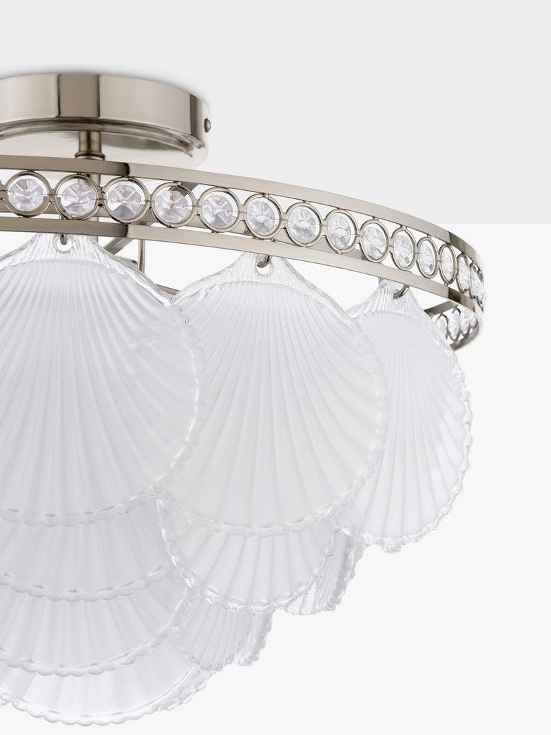 Laura Ashley Caverton semi-flush scallop shell ceiling light, polished nickel, UK version
