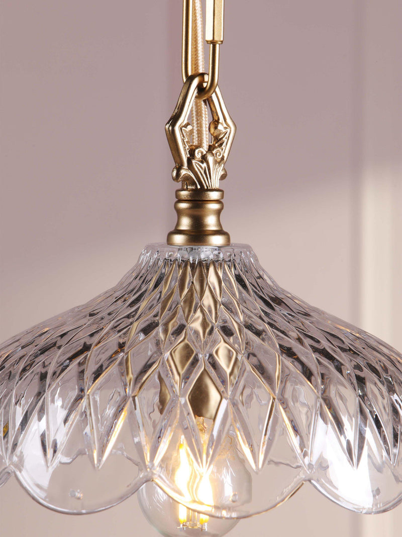 Laura Ashley Eversden cut glass pendant light antique brass (British brand)