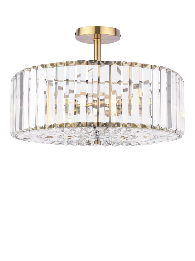 Laura Ashley Fernhurst semi-flush ceiling light antique brass cut glass - British product