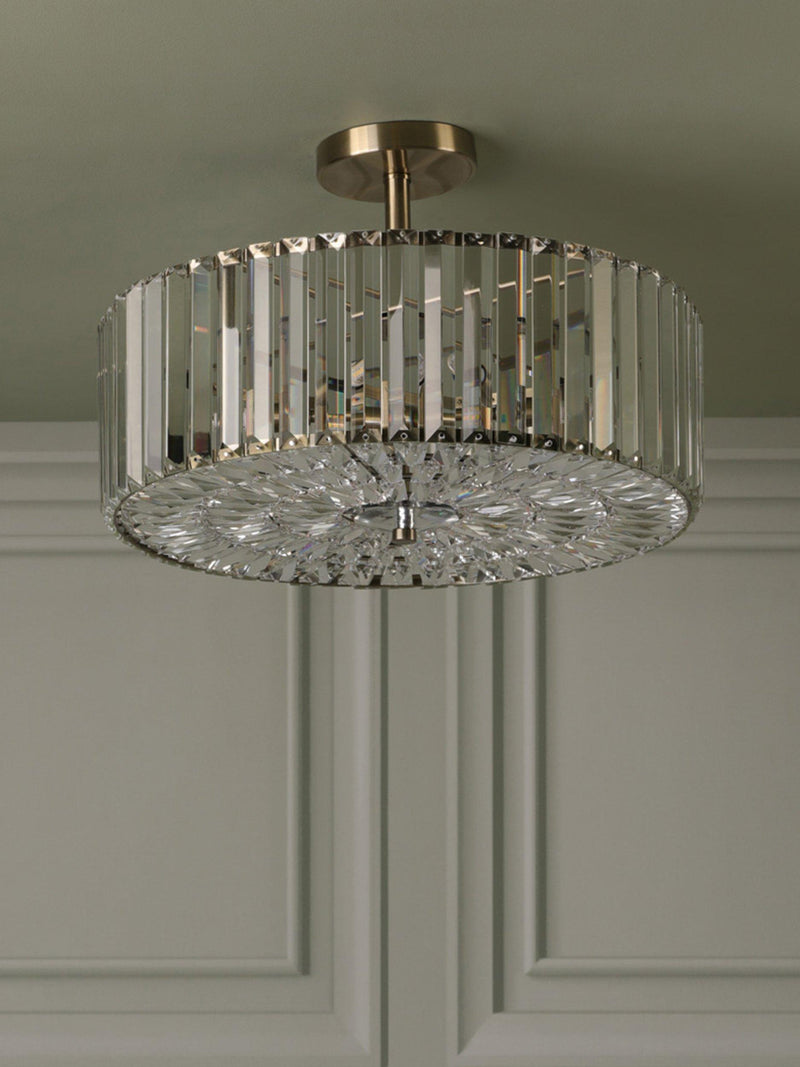Laura Ashley Fernhurst semi-flush ceiling light antique brass cut glass - British product