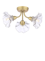 John Lewis Laura Ashley Kerswell 3 Arm Glass Shade Flush Ceiling Light Matt Antique Brass- Buy online at McGrocer