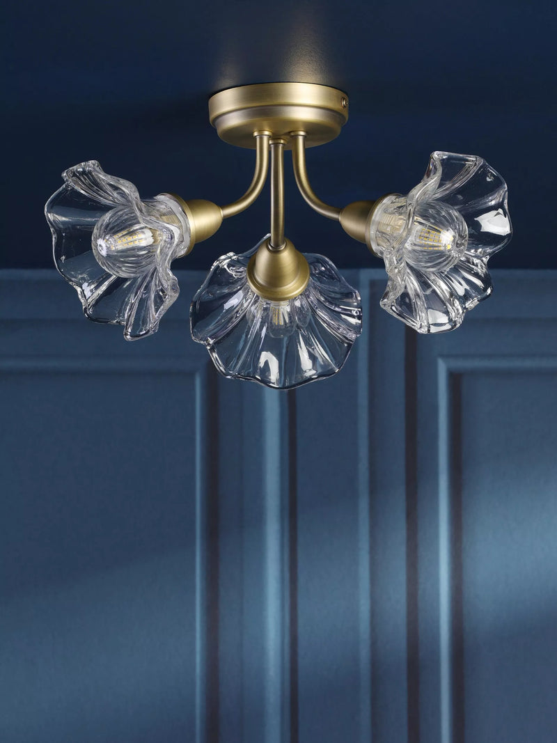 Laura Ashley Kerswell 3 arm glass shade flush ceiling light, imported from the UK