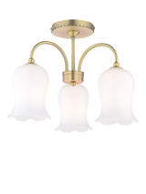 John Lewis Laura Ashley Lidsell 3 Arm Scallop Glass Shade Semi Flush Ceiling Light, Matt Antique Brass- Buy online at McGrocer