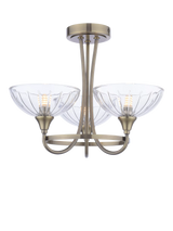 John Lewis Laura Ashley Wellham 3 Arm Cut Glass Flush Ceiling Light, Antique Brass- Buy online at McGrocer