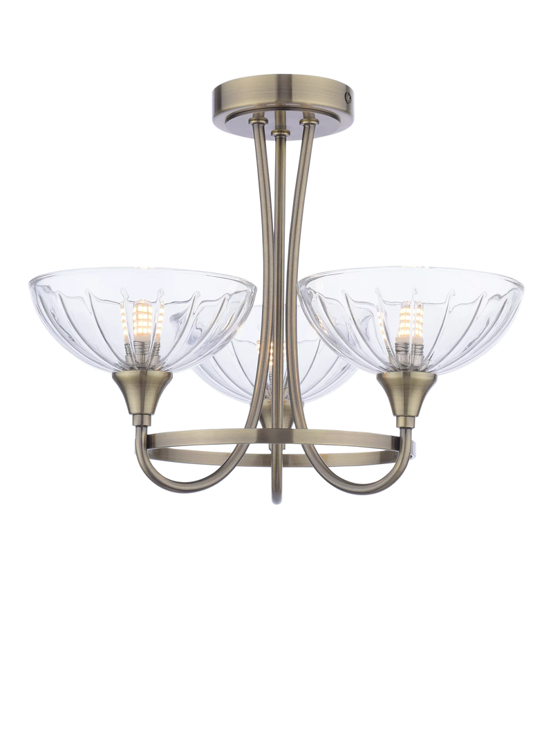 Laura Ashley flush ceiling light antique brass cut glass, imported from the UK