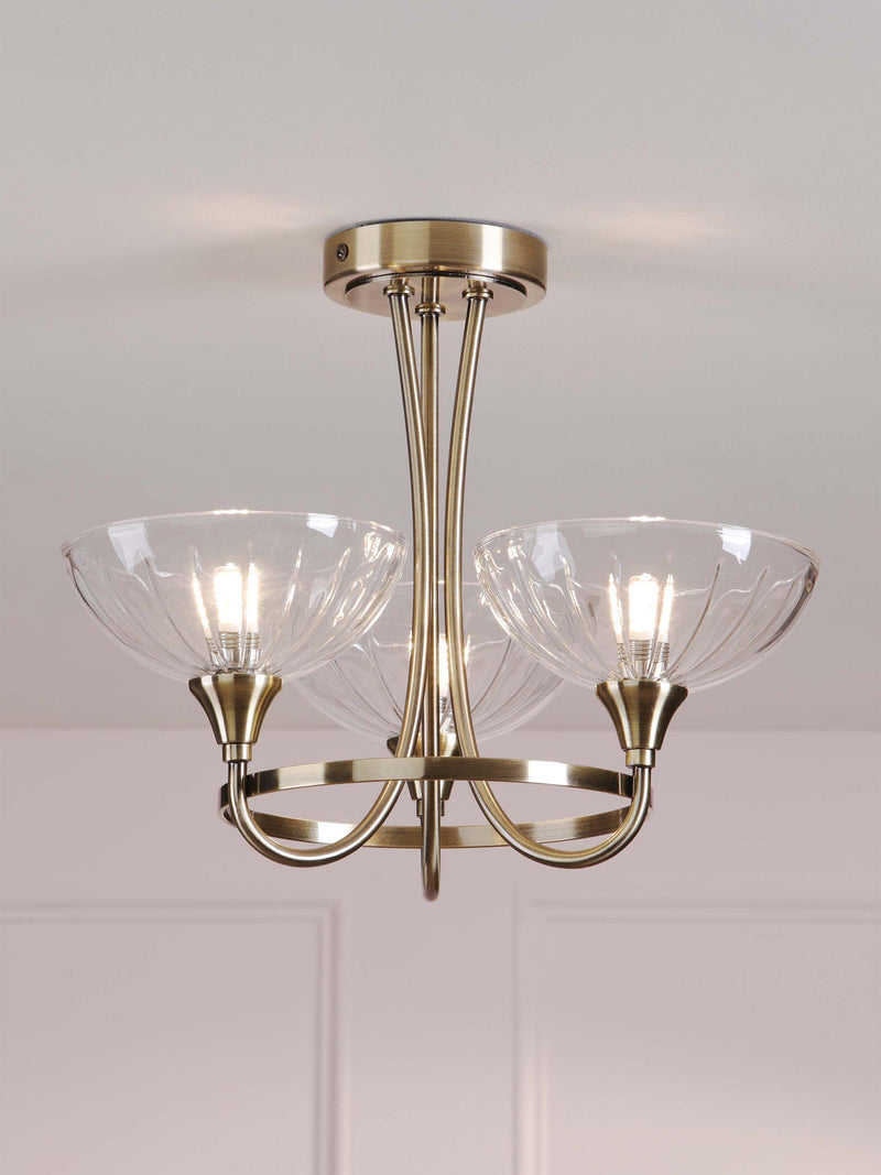 Laura Ashley flush ceiling light antique brass cut glass, imported from the UK