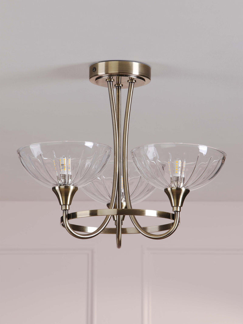 Laura Ashley flush ceiling light antique brass cut glass, imported from the UK