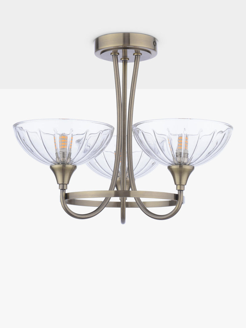 Laura Ashley flush ceiling light antique brass cut glass, imported from the UK