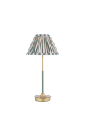 Laura Ashley Denwick pleat stripe table lamp olive green, imported from the UK