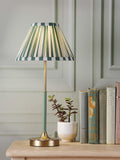 Laura Ashley Denwick pleat stripe table lamp olive green, imported from the UK