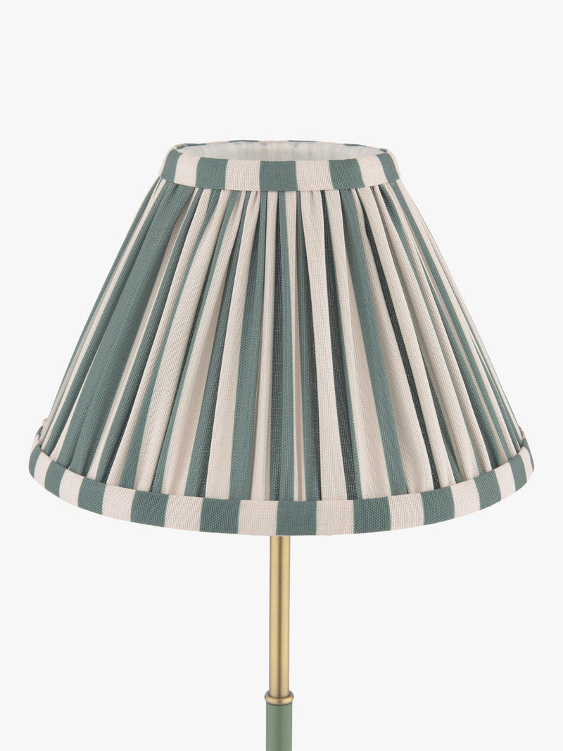 Laura Ashley Denwick pleat stripe table lamp olive green, imported from the UK