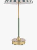 Laura Ashley Denwick pleat stripe table lamp olive green, imported from the UK