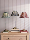Laura Ashley Denwick pleat stripe table lamp olive green, imported from the UK
