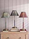 Laura Ashley Denwick pleat stripe table lamp olive green, imported from the UK