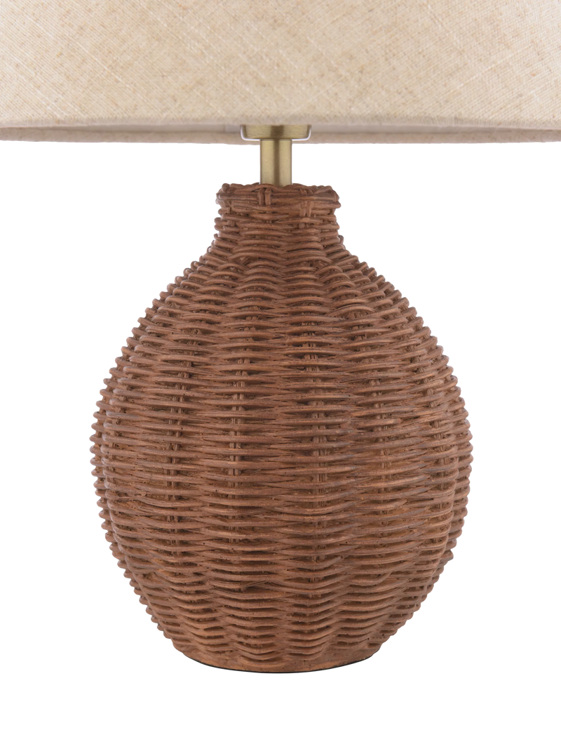 Laura Ashley Fernhill rattan table lamp walnut stain, imported from the UK