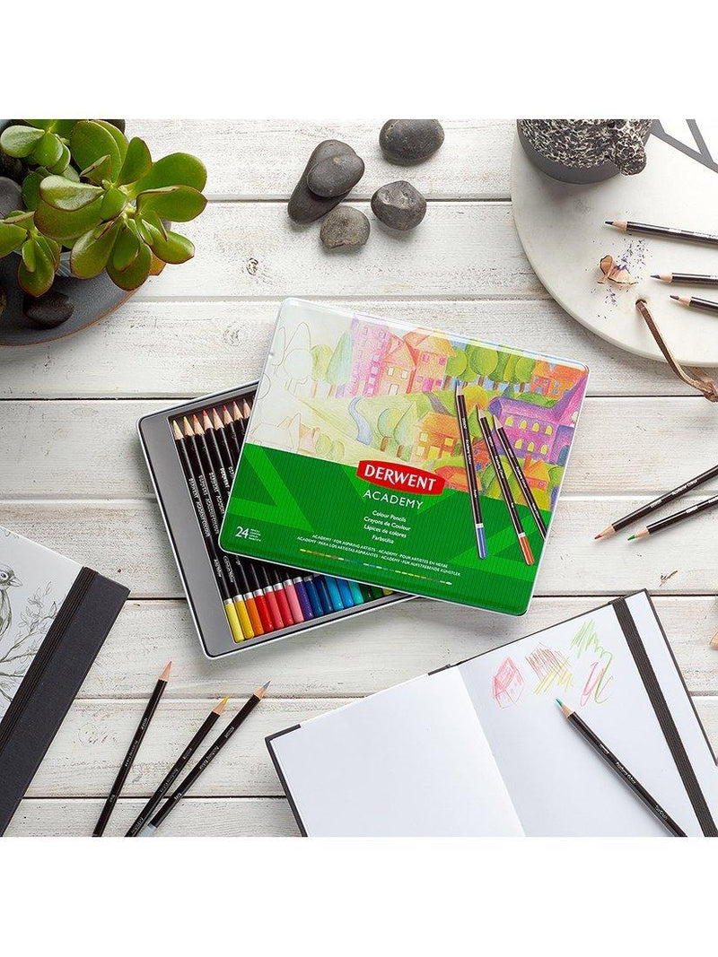 Derwent Academy colour pencils tin of 24, imported from the UK