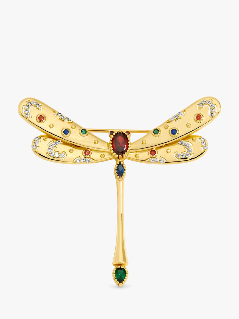 Gold Plated Crystal and Multi-Coloured Dragonfly Brooch