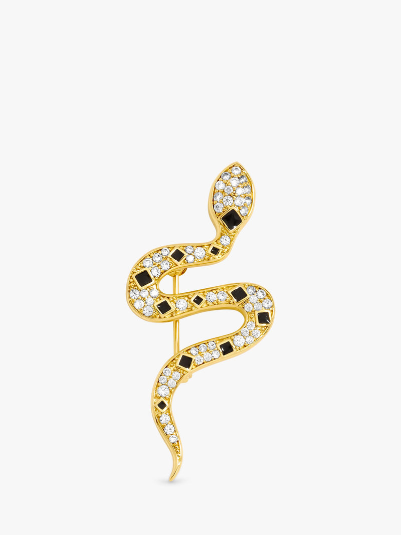 Jon Richard gold plated crystal and jet snake brooch, UK version