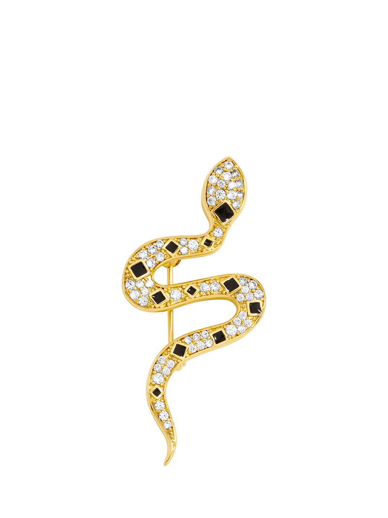 Jon Richard gold plated crystal and jet snake brooch, UK version