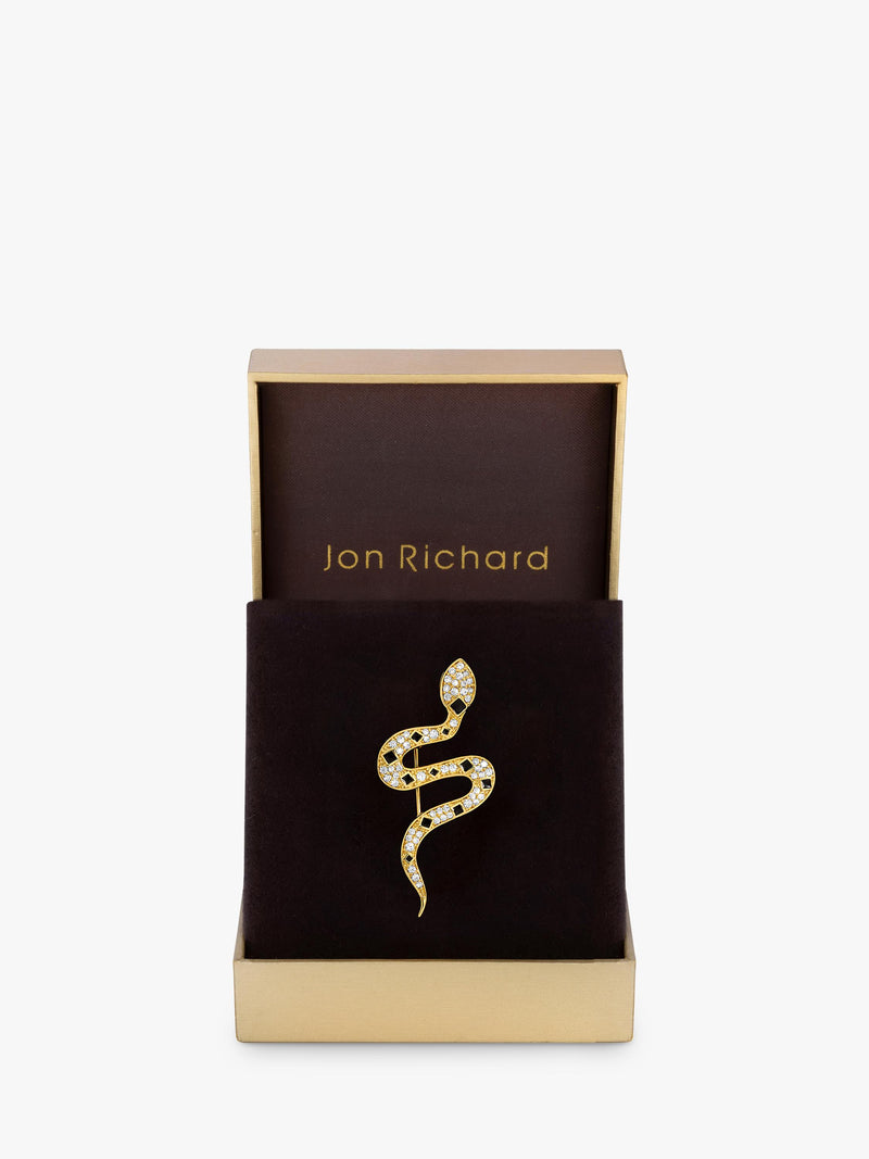 Jon Richard gold plated crystal and jet snake brooch, UK version