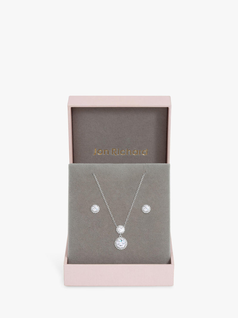 Jon Richard cubic zirconia drop earrings box set silver, UK version